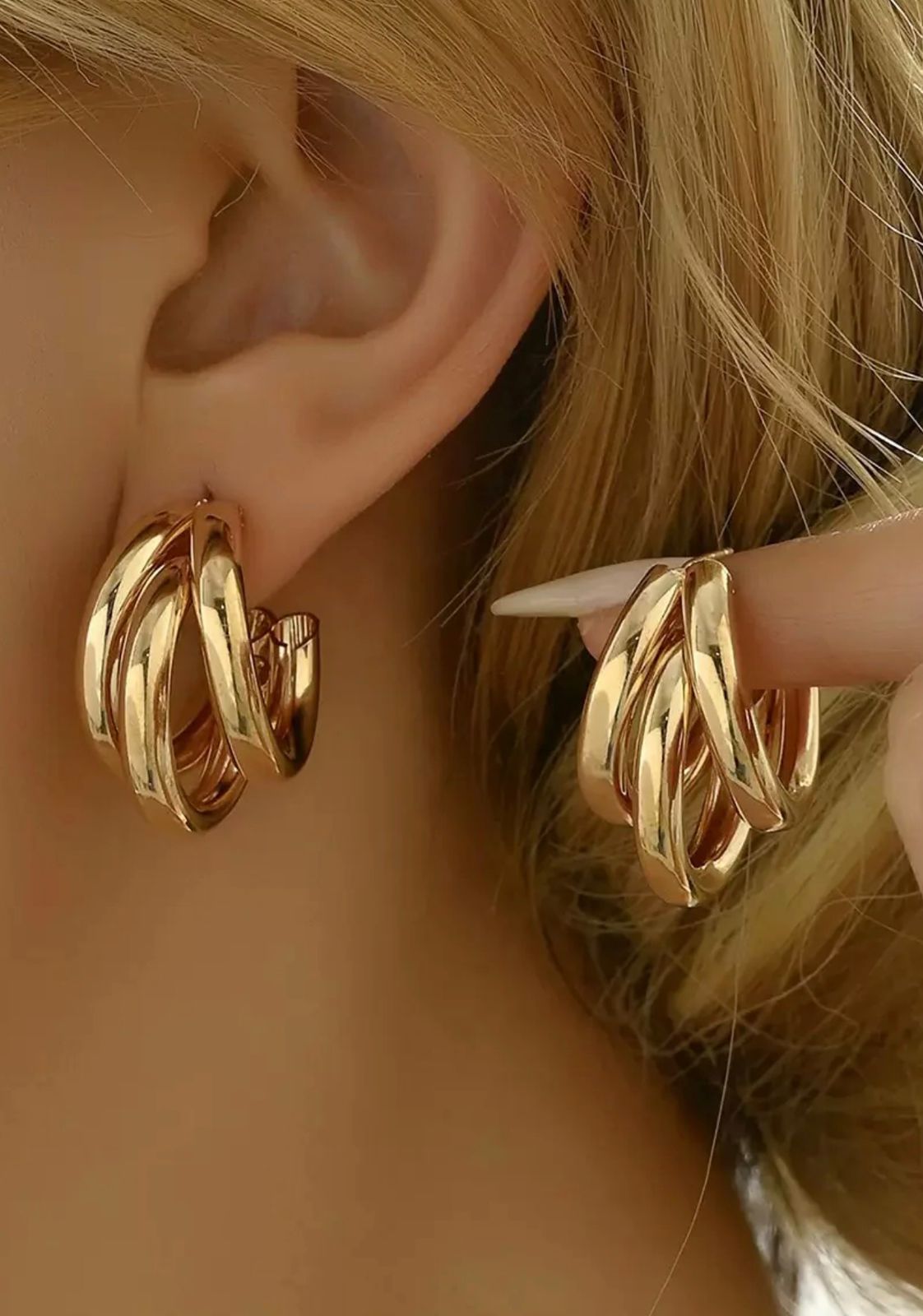 18K Gold-Plated Triple Layer C-Hoop Earrings | Bold Minimalist Statement Jewelry - Image 2
