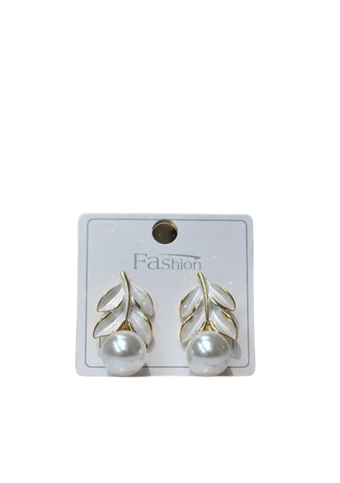 Elegant Pearl Leaf Stud Earrings – Gold-Toned Enamel Leaf Statement Earrings – Vintage-Inspired Botanical Jewelry for Women