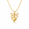 Gold Bow Heart Pendant Necklace – 18K Gold Plated Coquette Ribbon & Puffy Heart Jewelry for Women