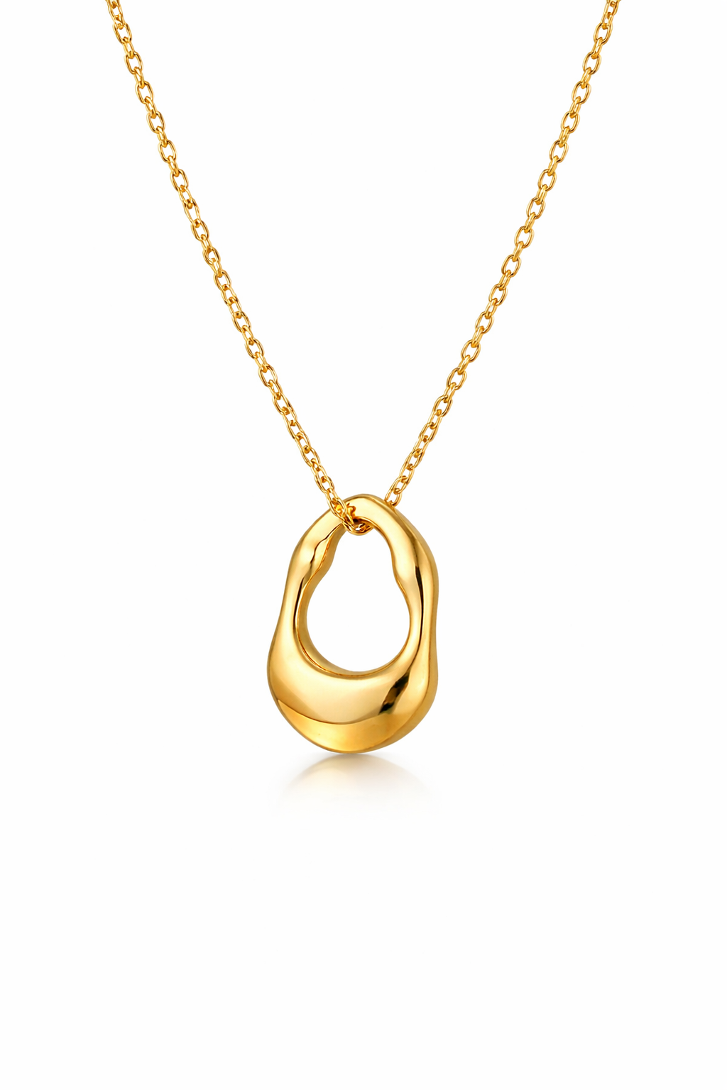 Organic Molten Gold Pendant Necklace – 18K Gold Plated Sculptural Open Loop Jewelry for Women