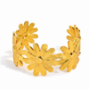 Gold-Tone Daisy Floral Cuff Bangle | Stainless Steel Sunflower Statement Bracelet