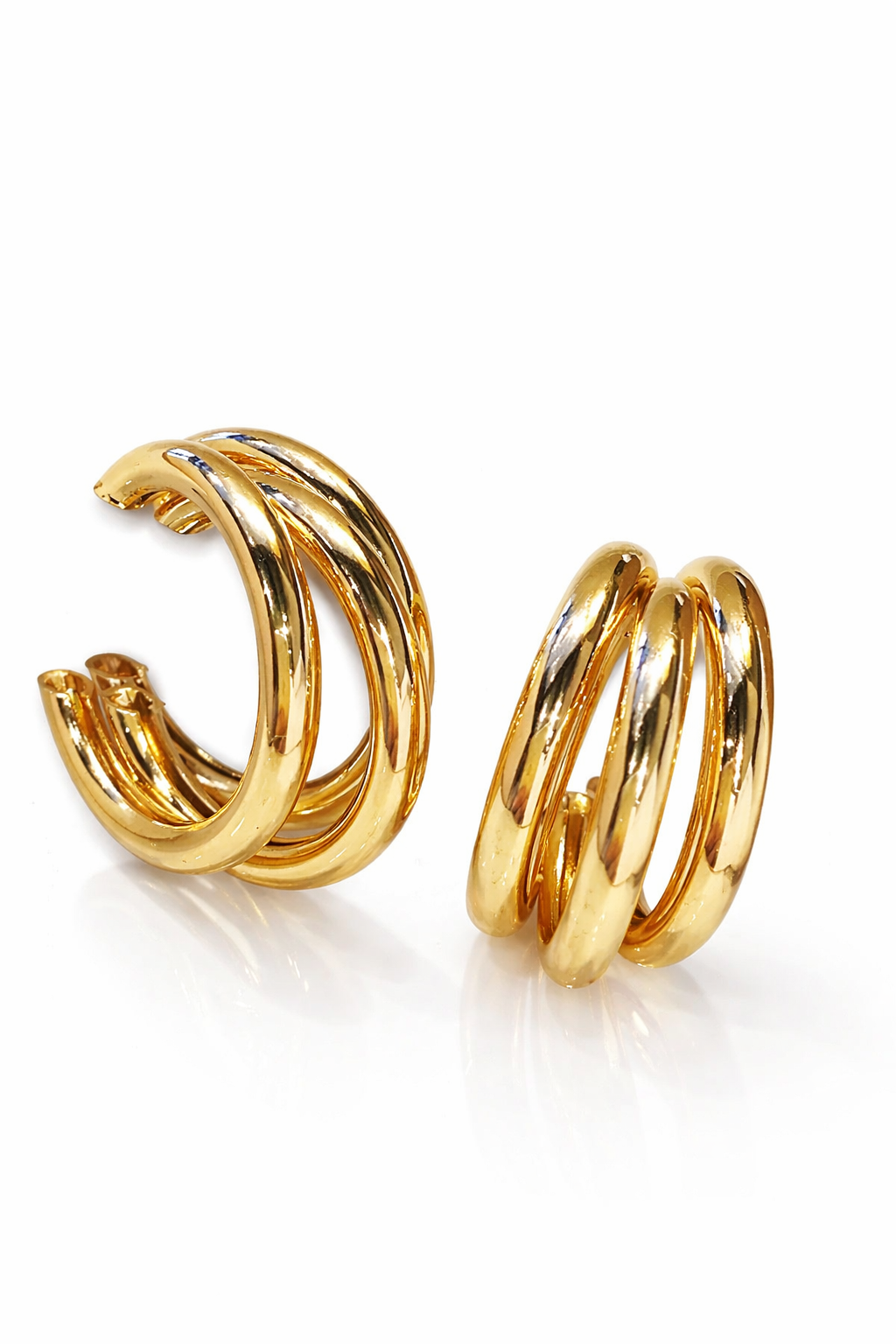 18K Gold-Plated Triple Layer C-Hoop Earrings | Bold Minimalist Statement Jewelry
