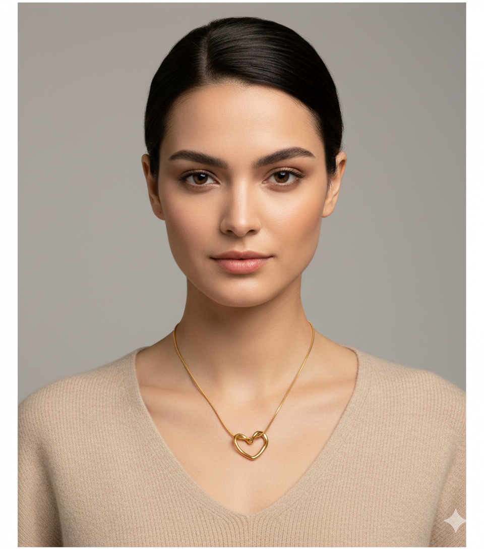 18K Gold Vermeil Open Heart Pendant Necklace – Minimalist Snake Chain Heart Jewelry for Women - Image 2