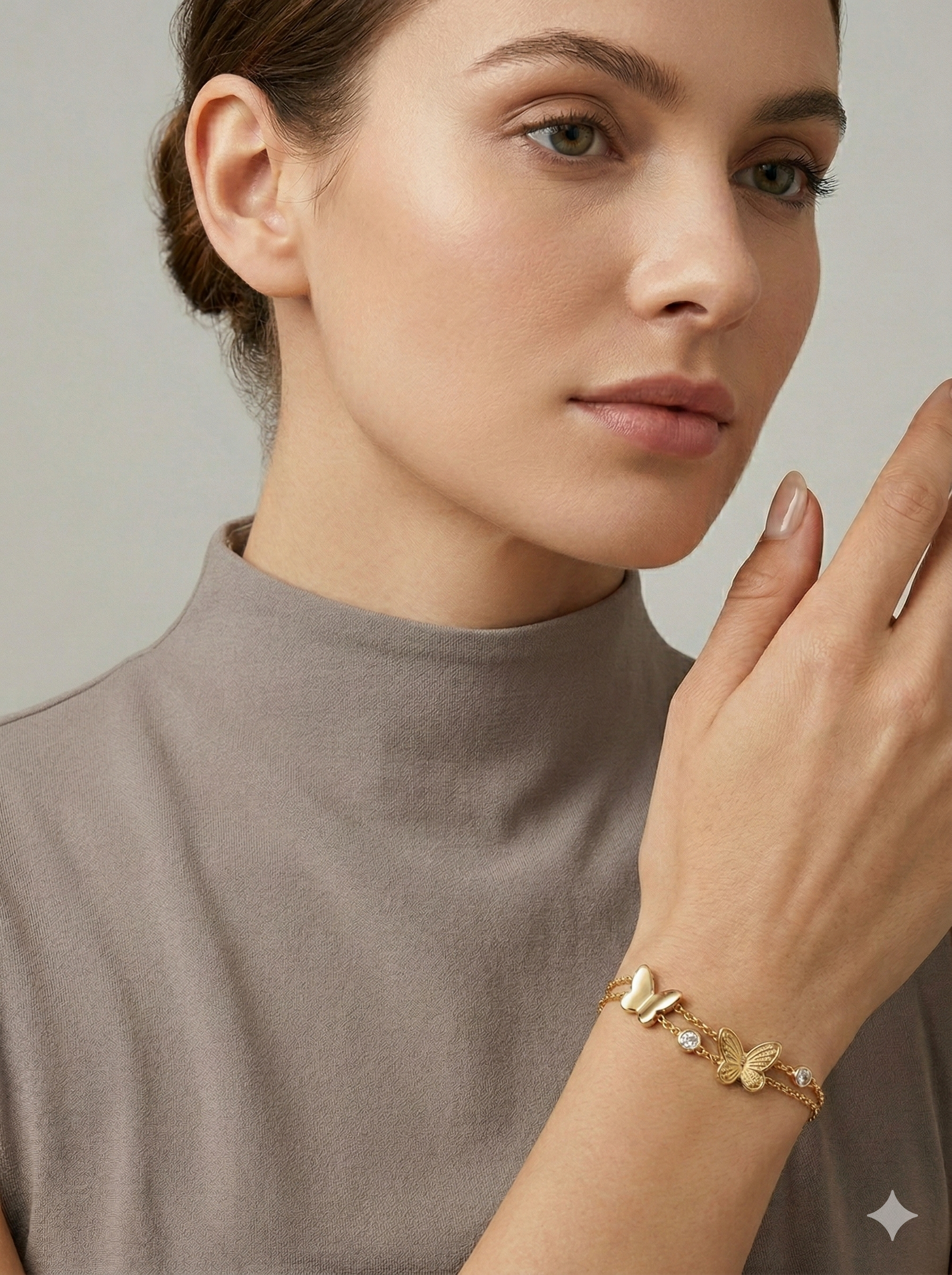 18K Gold Double-Layered Butterfly Charm Bracelet - Image 2
