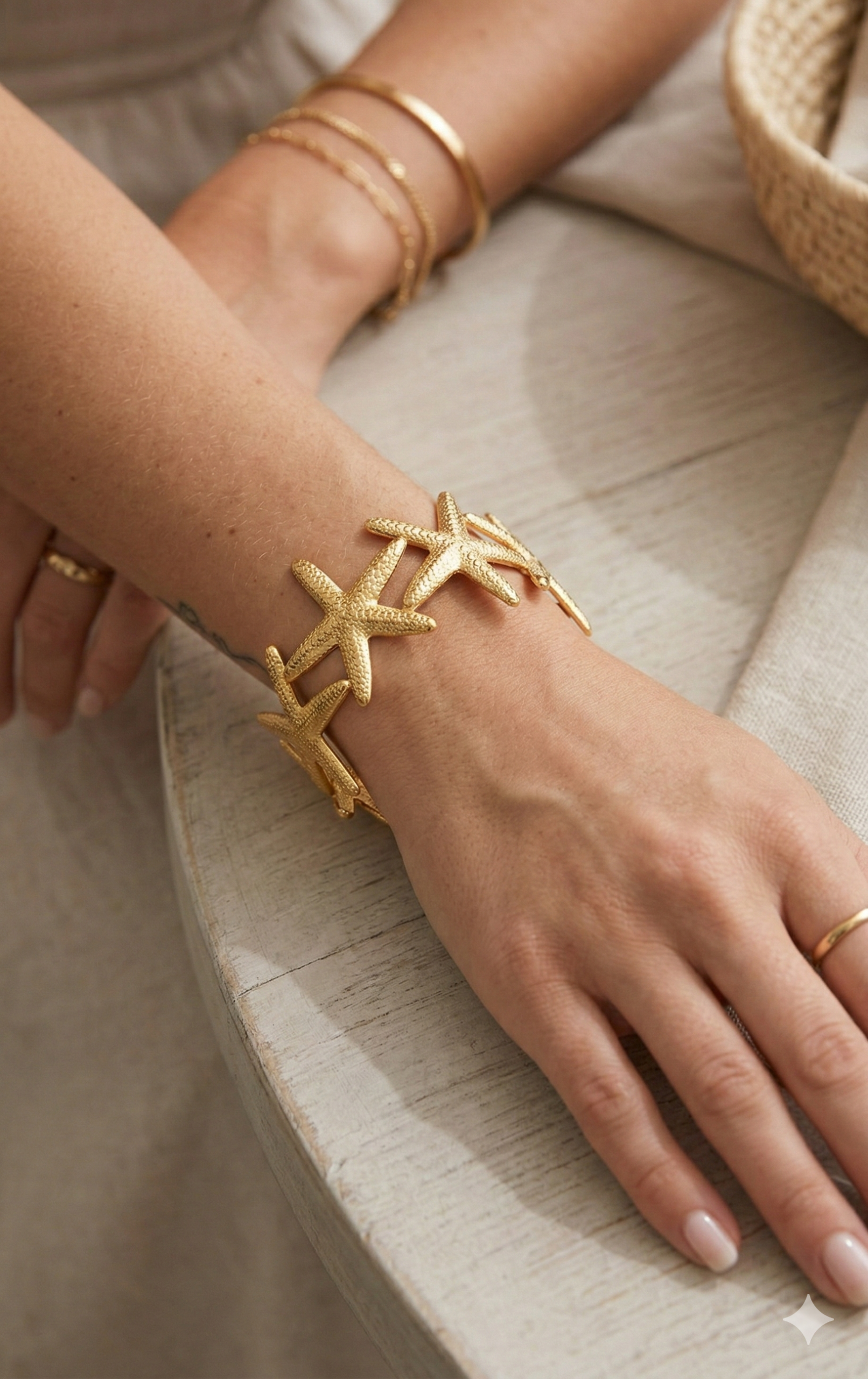 Gold Starfish Statement Cuff Bangle | Beach-Inspired Stainless Steel Sea Star Bracelet - Image 2
