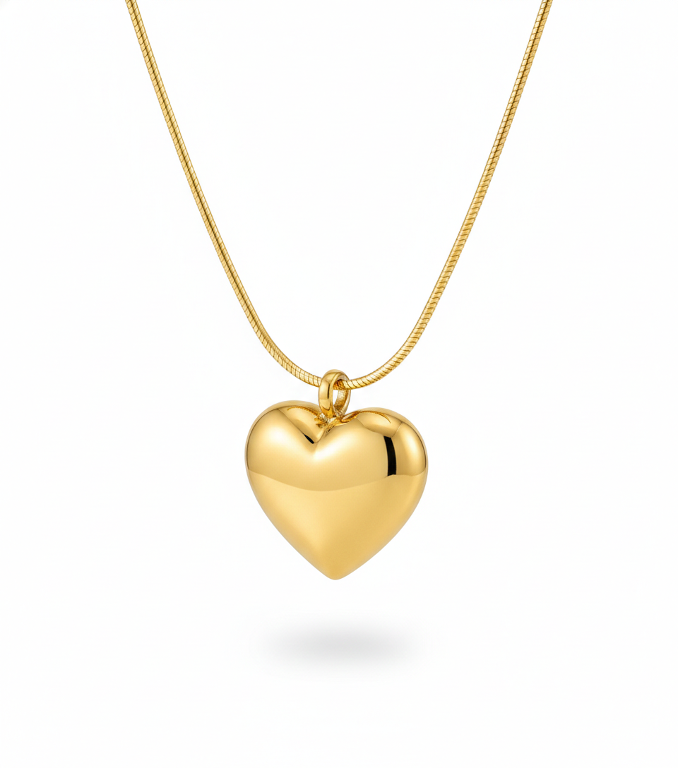 Nayraah 18K Gold Plated Puffy Heart Pendant Necklace | Dainty 3D Romantic Charm on Snake Chain for Women - Image 3