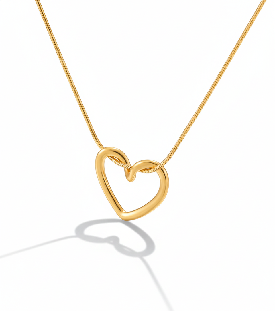 18K Gold Vermeil Open Heart Pendant Necklace – Minimalist Snake Chain Heart Jewelry for Women - Image 3