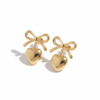 Nayraah 18K Gold Plated Ribbon Bow & Puffy Heart Drop Earrings | Dainty Coquette Aesthetic Studs for Women