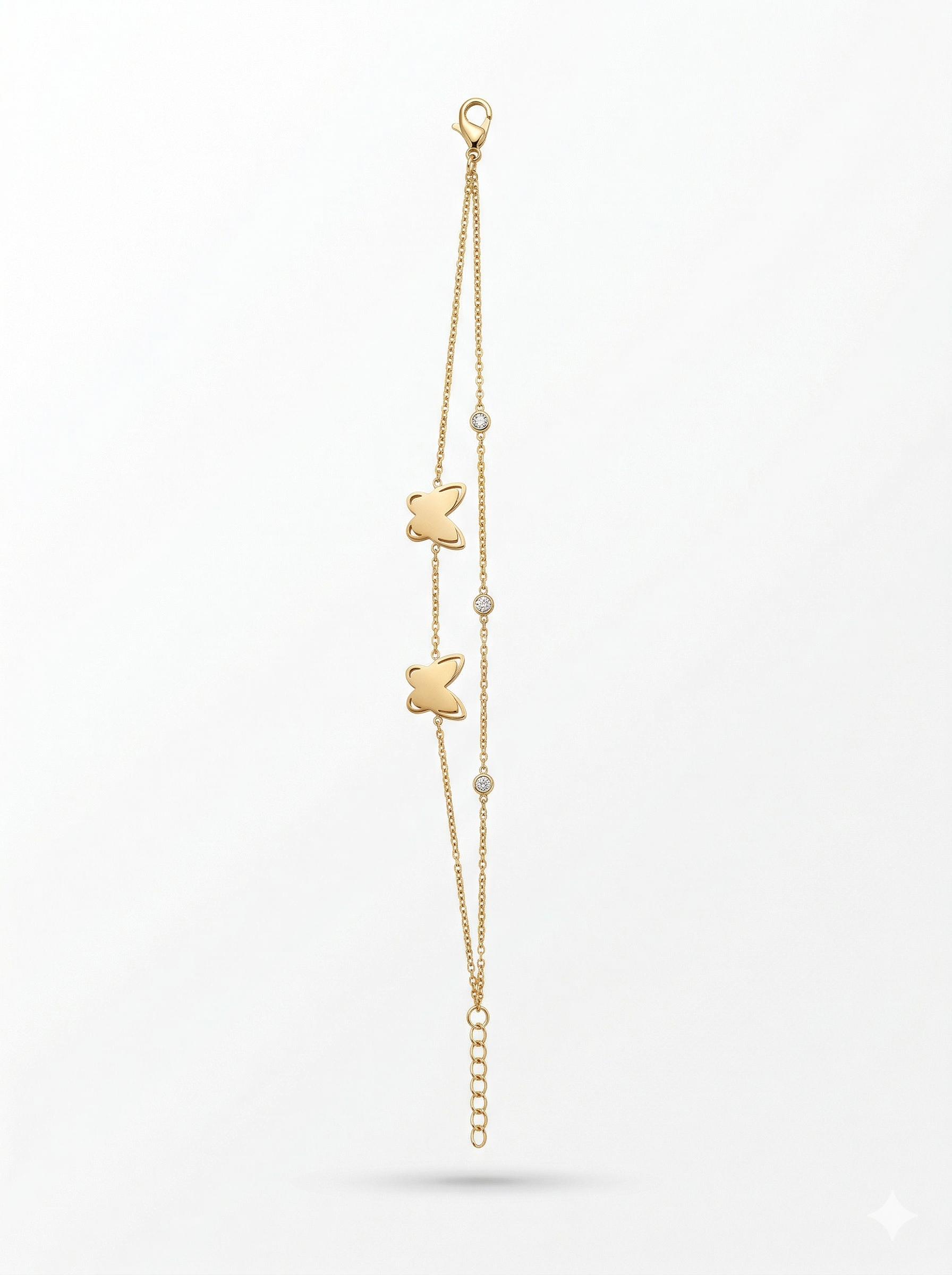 18K Gold Double-Layered Butterfly Charm Bracelet