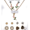 Gold-Tone Fashion Jewelry Set – Necklace & Multi-Pair Earring Collection with Rose, Pearl, and Crystal Accents