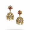 Nayraah Gold Plated Jhumka Earrings with Ruby Accents and Pearl Drops – Traditional Indian Bridal Jewelry