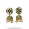 Nayraah Antique Gold Plated Emerald Jhumka Earrings with Floral Studs & Pearl Drops – Traditional Ethnic Jewelry