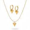 Nayraah 18K Gold Plated Puffy Heart Jewelry Set | Matching Pendant Necklace & Drop Hoop Earrings for Women