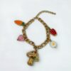 Gold Whimsical Garden Charm Bracelet – Mushroom, Carrot, and Fried Egg Kitsch Jewelry
