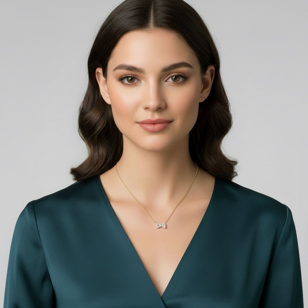 Dainty Gold Bow Pendant Necklace – Sparkling Crystal Ribbon Charm & Minimalist Jewelry - Image 2