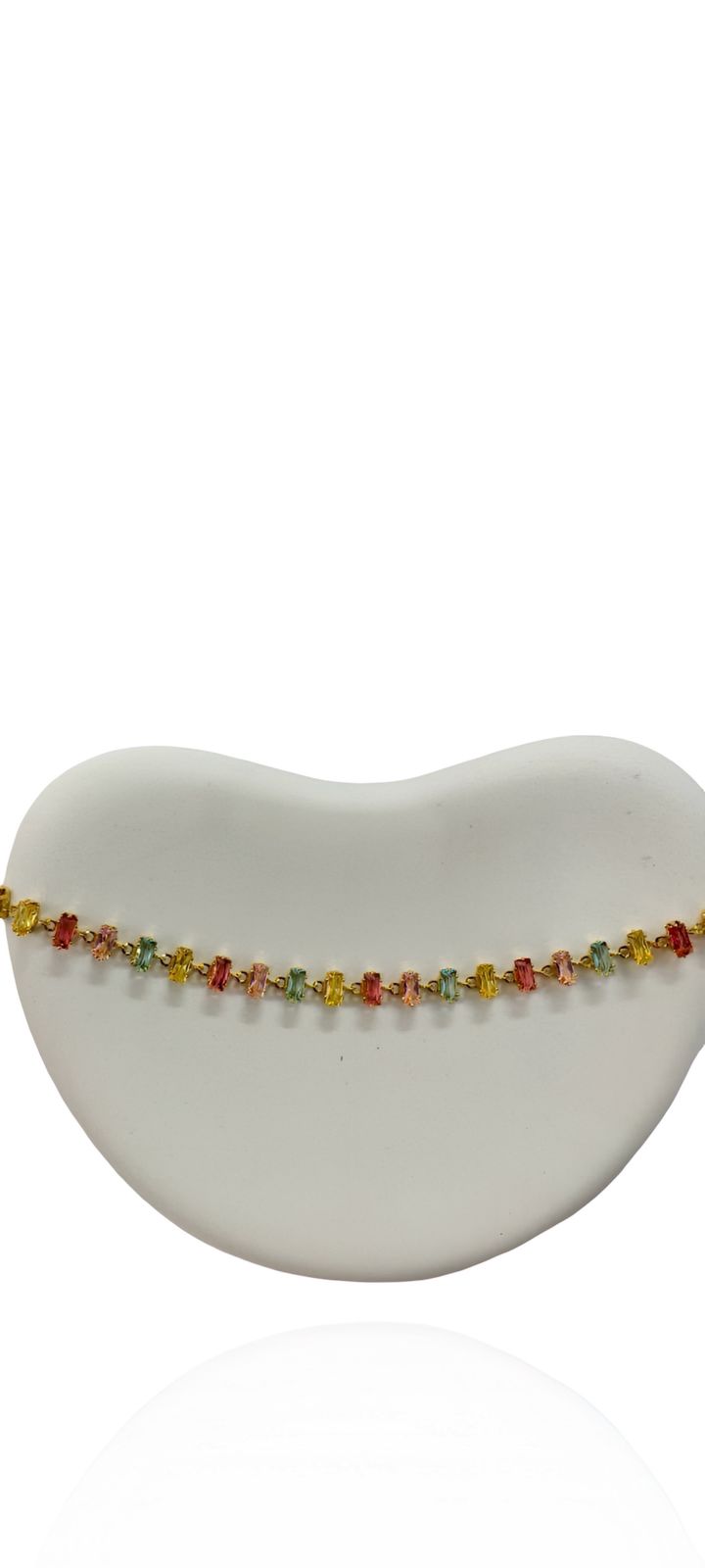 18K Gold Plated Multicolor Baguette Crystal Tennis Bracelet | Rainbow Gemstone Link Band