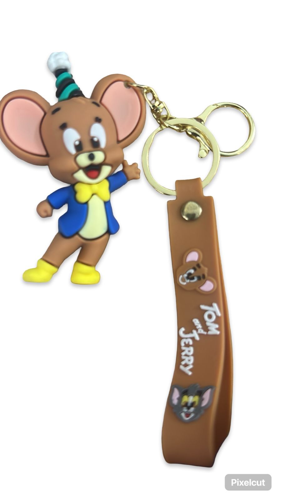 Official Tom and Jerry 3D Jerry Mouse Party Keychain | Premium Silicone Rubber Keyring with Brown Wrist Strap & Lobster Clasp for Backpacks, Keys, and Gifts