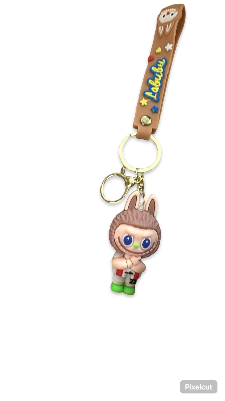 Trendy Labubu Monster 3D Art Keychain | Premium Silicone Designer Keyring with Tan Wrist Strap & Gold Lobster Clasp for Backpacks, Collectibles, and Streetwear Fans