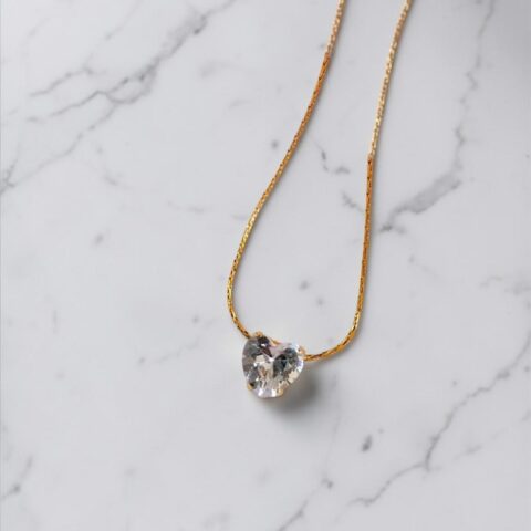 Gold Snake Chain Sparkling Crystal Heart Necklace – Dainty Minimalist Heart Pendant Jewelry
