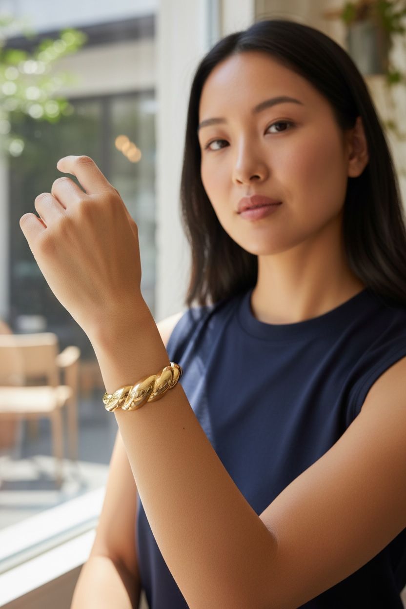 Luxury 18K Gold Plated Croissant Dome Bangle – Chunky Twisted Bold Statement Cuff – Tarnish-Free High-Fashion Bangle for Women - Image 2