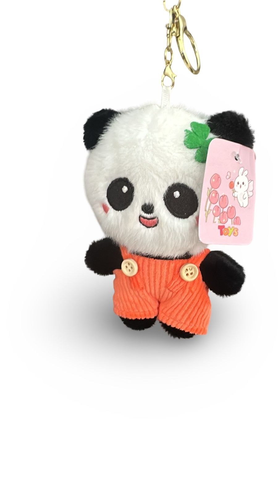 Cute Panda Plush Keychain with Orange Overalls – Soft Panda Toy Keyring for Bags, Car Keys & Backpack Charm
