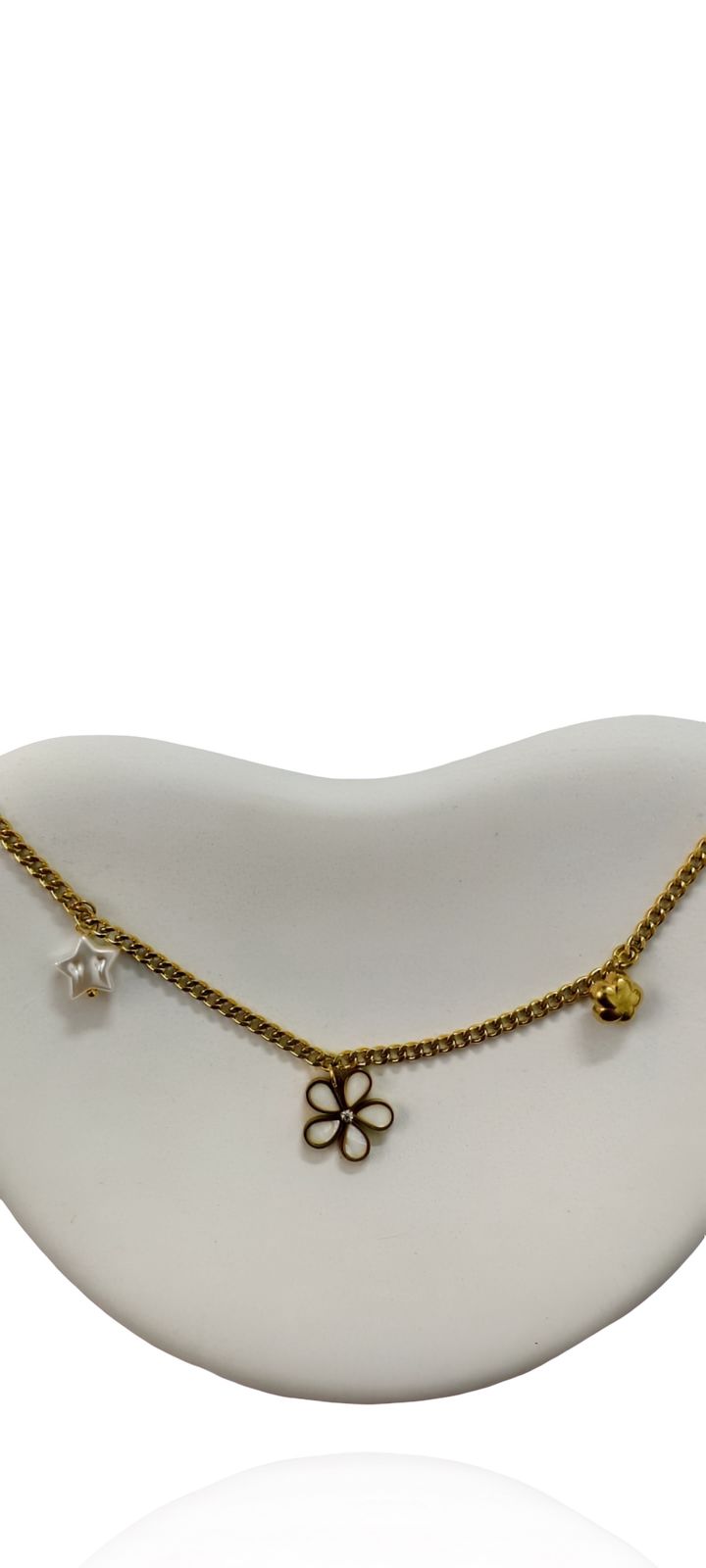 18K Gold Plated White Enamel Flower & Star Charm Bracelet | Dainty Curbside Link Band