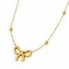 Gold Bow Pendant Necklace - Minimalist Dainty Ribbon Charm Jewelry for Women - 18K Gold Plated Beaded Chain Necklace