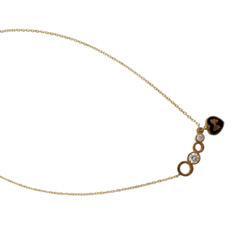 Gold Heart and Circle Charm Necklace - Dainty Cubic Zirconia Geometric Pendant - Elegant 18K Gold Plated Jewelry for Her