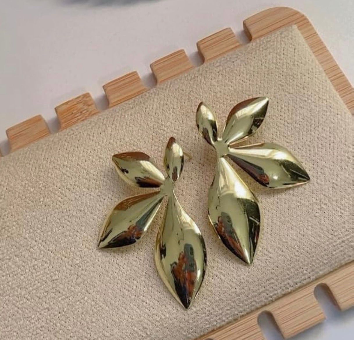 Gold Sculptural Petal Drop Earrings – Modern Botanical Statement Jewelry for Women - Image 2