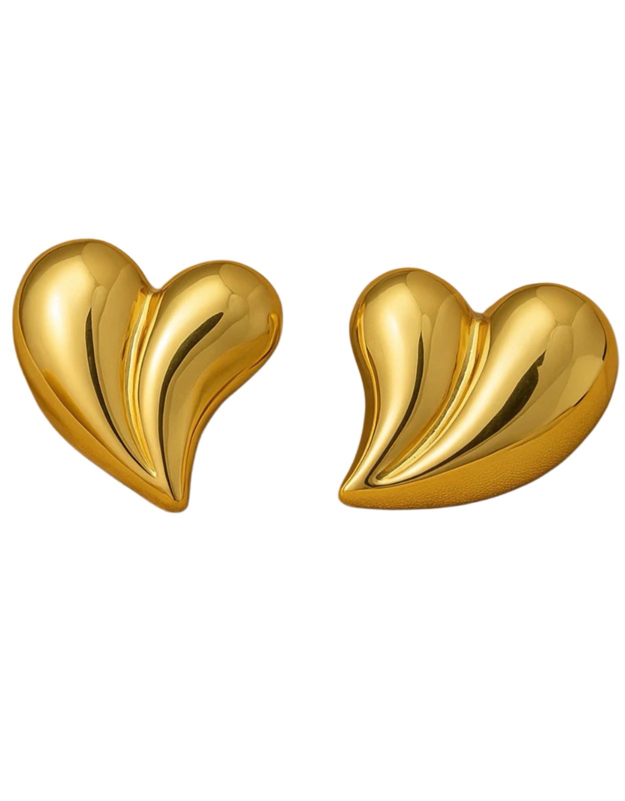 Elegant Deep Red Enamel Heart Stud Earrings – Gold Plated Minimalist Asymmetric Jewelry