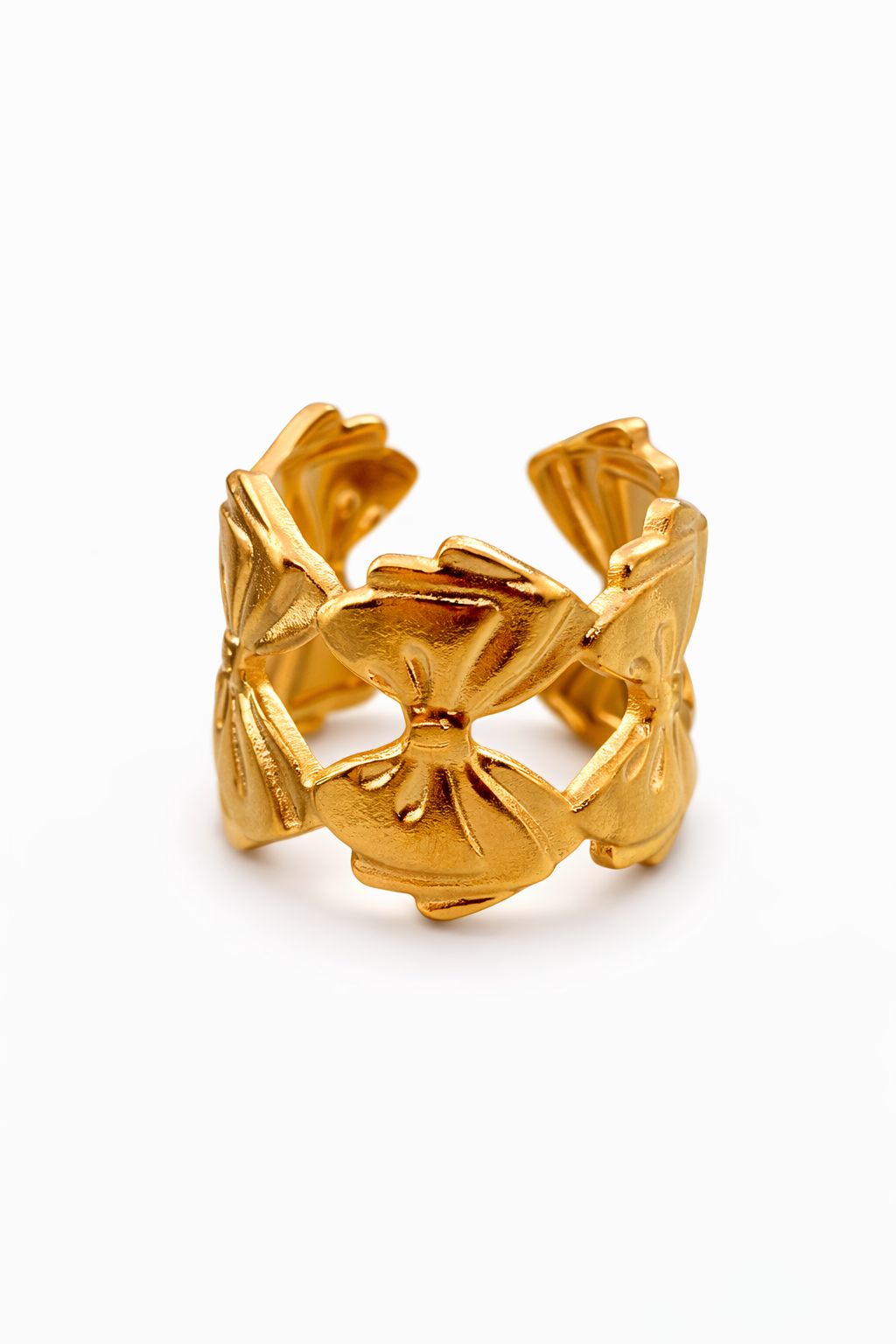 18K Gold Plated Continuous Bow Cuff Ring | Adjustable Statement Band