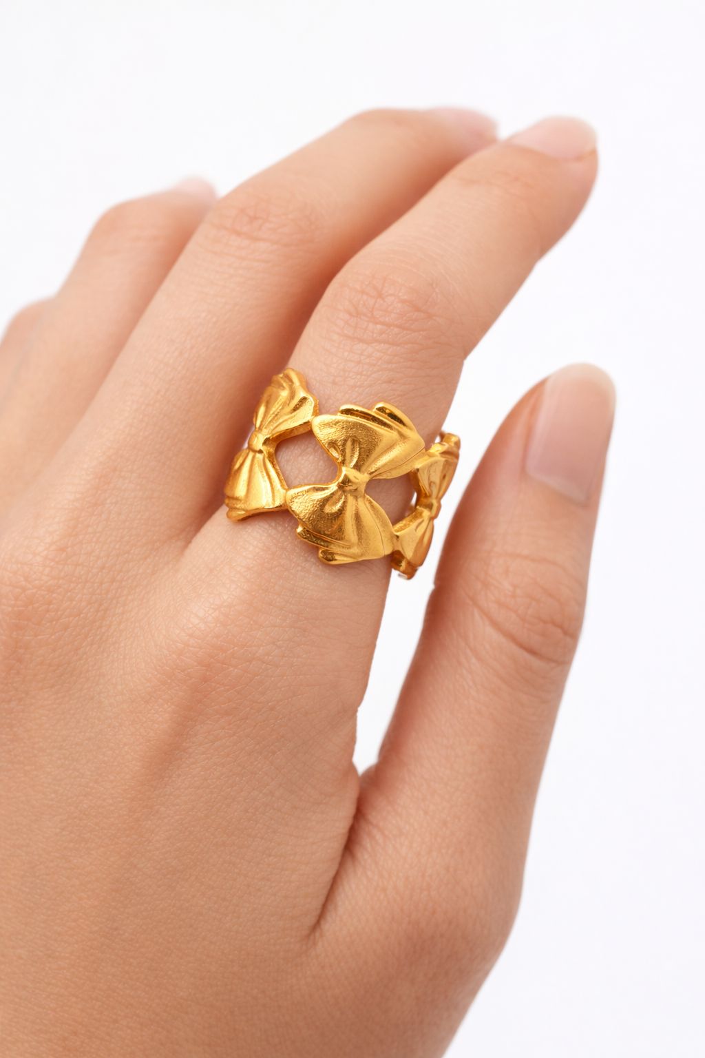 18K Gold Plated Continuous Bow Cuff Ring | Adjustable Statement Band - Image 2