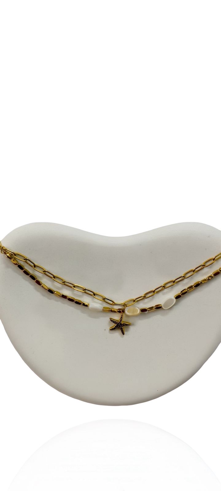 18K Gold Plated Double-Layer Starfish & Pearl Bracelet | Coastal Elegance Link Band