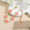 18K Gold Plated Pink Clover Bracelet – Elegant Four-Leaf Lucky Motif Jewelry with Beaded Edge Detailing