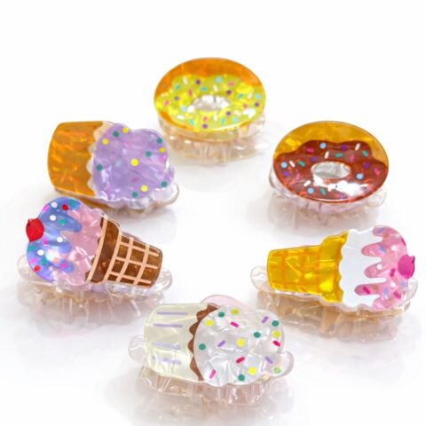 Cute Dessert Hair Claw Clips Set for Girls – Mini Donut & Ice Cream Hair Accessories, Colorful Kids Hair Clips Pack
