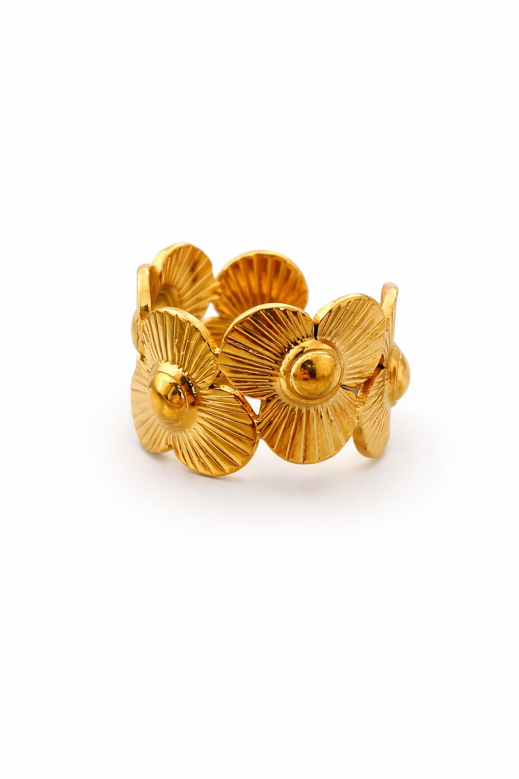 18K Gold Plated Botanical Bloom Cuff Ring | Adjustable Floral Statement Band