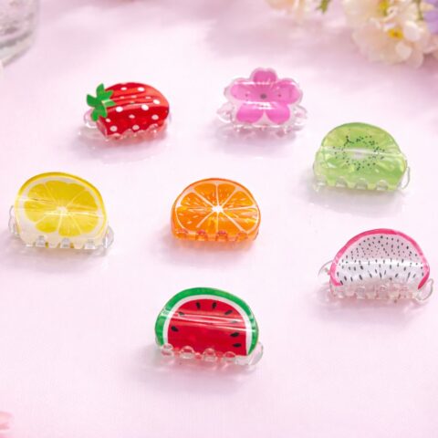 Cute Fruit Hair Claw Clips Set for Girls – Mini Watermelon, Lemon, Orange, Strawberry & Kiwi Hair Accessories Pack