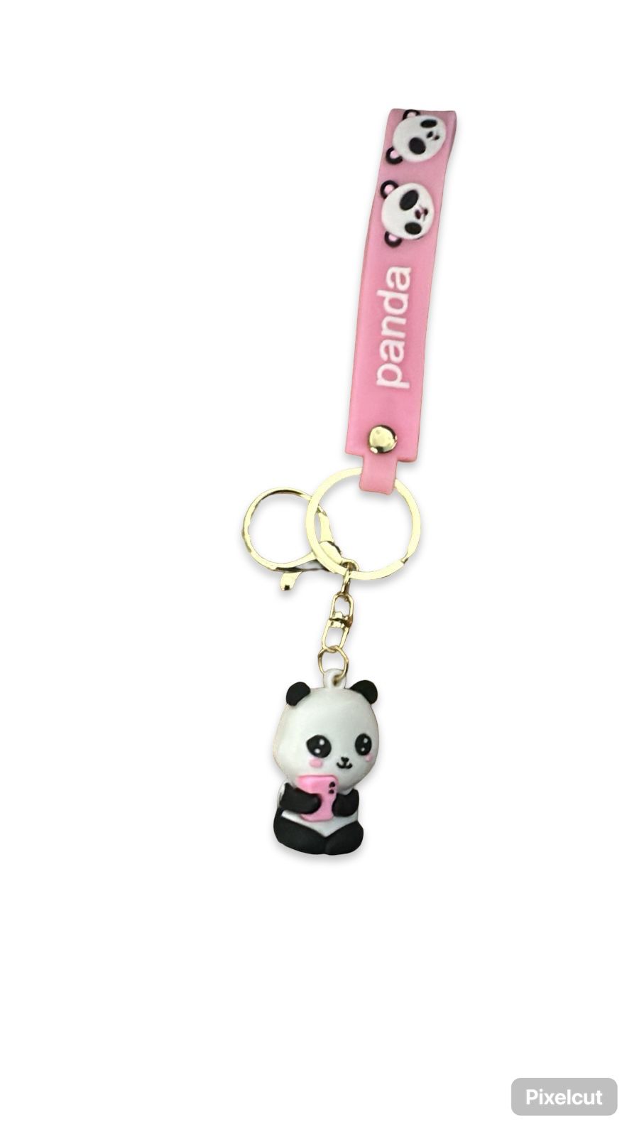 Adorable 3D Panda with Pink Drink Keychain | Premium Silicone Rubber Panda Keyring with Pink Wrist Strap & Lobster Clasp for Girls, Bags, and School Backpacks