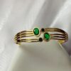 Luxury 18K Gold Plated Multi-Strand Bangle with Emerald Green Crystals – Elegant Dual-Stone Open Cuff Bracelet for Women