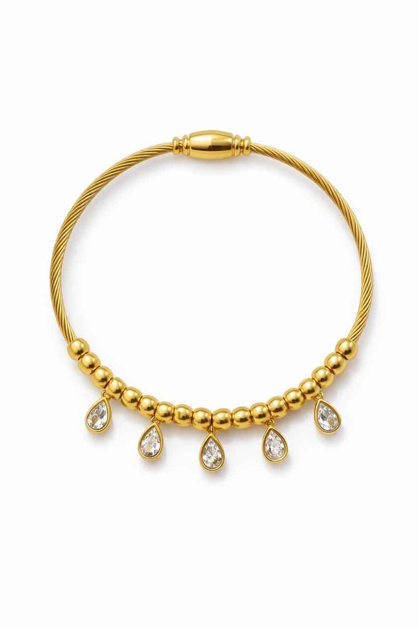 18K Gold Plated Teardrop Crystal Cable Bangle | Multi-Charm Dangle Bangle
