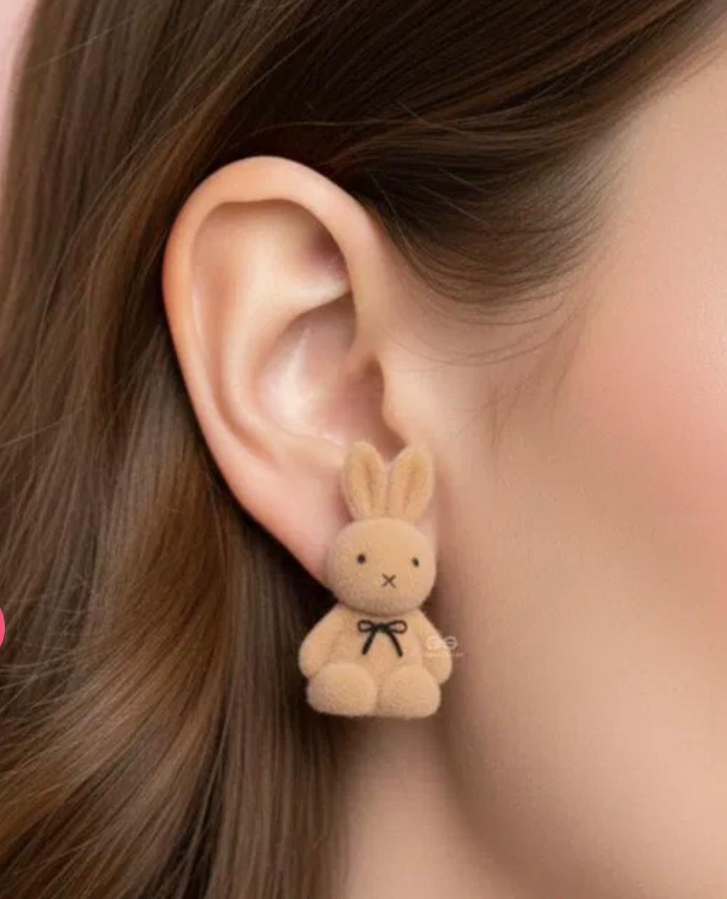 Adorable Fuzzy Bunny Stud Earrings – Kawaii Velvet Texture Rabbit Jewelry for Women & Girls - Image 2