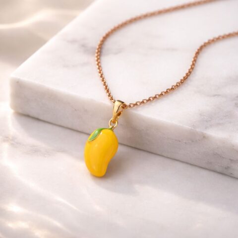 Dainty Gold Mango Pendant Necklace – Tropical Fruit Charm & Enamel Foodie Jewelry