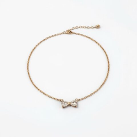 Dainty Gold Bow Pendant Necklace – Sparkling Crystal Ribbon Charm & Minimalist Jewelry