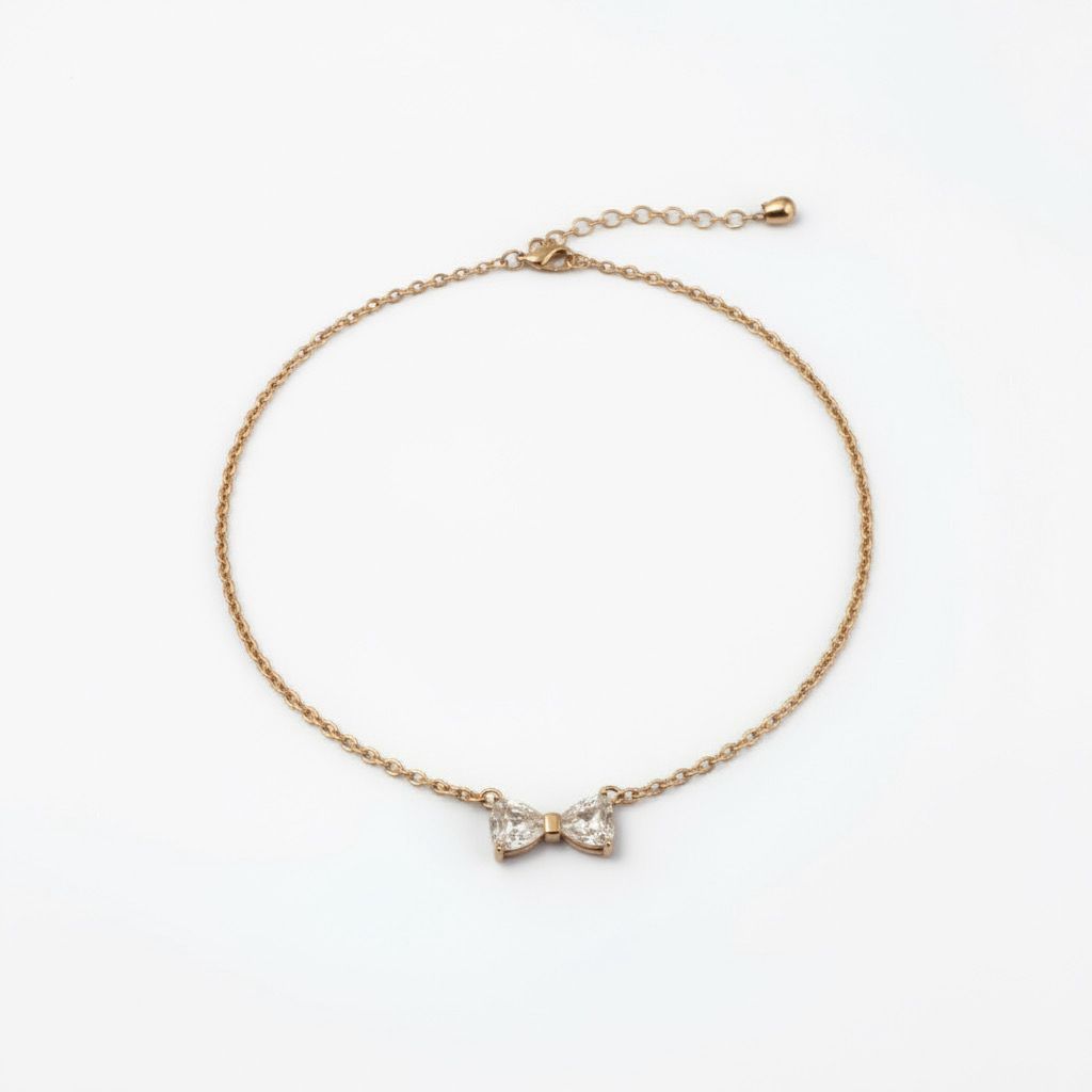 Dainty Gold Bow Pendant Necklace – Sparkling Crystal Ribbon Charm & Minimalist Jewelry