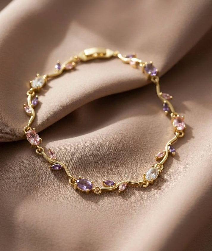 Elegant gold-toned bracelet with pink and crystal stones—perfect for everyday wear and special occasions. - Image 3
